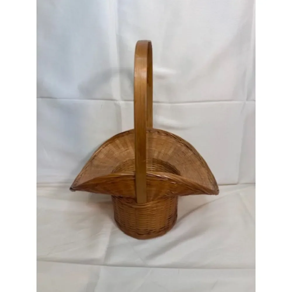 Small Woven Wicker Flower Gathering Basket With Handle Hat Shape Cottage Farm